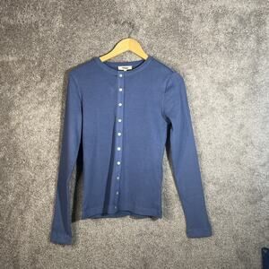 J. Crew Womens Medium Blue Ribbed Button Up Cardigan Sweater Long Sleeve Knit